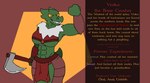 anthro armor axe clothing female leather leather_armor muscular muscular_female profanity solo text vore kakroon lizard reptile scalie english_text