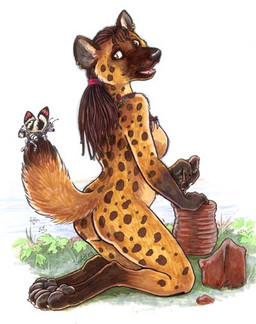 anthro biped breasts dreadlocks female green_eyes hair kneeling looking_at_viewer micro nude ponytail side_boob solo stripes tail caribou_(artist) arthropod butterfly equid equine fairy hybrid hyena insect lepidopteran mammal spotted_hyena zebra