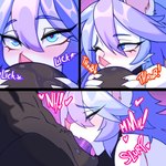 anthro bat biped blue_eyes blue_hair duo eyelashes fellatio female genitals ghastlyfish_(artist) hair heart_symbol hi_res male male/female mammal oral penile penis pupils sex white_body