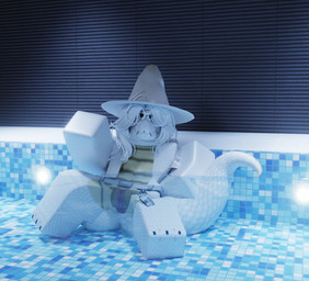 anthro clothing eyewear female genitals glasses hair hat headgear headwear long_hair looking_at_viewer nude nude_female sitting solo spread_legs spread_vulva spreading swimming_pool tail thick_thighs vulva white_body witch_hat metroline167 roblox sepulveda_(metroline167) kobold robloxian scalie 3d_(artwork) blender_(artwork) blender_cycles_(artwork) digital_media_(artwork) hi_res