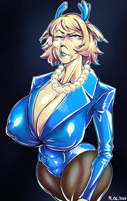 2_horns anthro antlers big_breasts black_nose blazer blonde_hair blue_horn blue_lipstick breasts cleavage clothed clothing deep_cleavage eyebrows eyelashes female frown gem hair horn huge_breasts jewelry legwear lipstick looking_at_viewer makeup mature_female necklace nipple_outline pantyhose pearl_(gem) pearl_necklace short_hair solo standing thick_thighs wide_hips tofo_u deltarune undertale_(series) carol_holiday deer mammal 2025 absurd_res dated hi_res