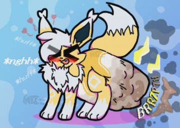 blush blush_lines bodily_fluids clothed clothing diaper feces feral flustered fur looking_at_viewer male onomatopoeia pooping soiled_diaper soiling soiling_diaper solo sound_effects tail text unclean_diaper used_diaper using_diaper wearing_diaper chubbulus nintendo pokemon ampe_(lewdifiedampe) angel eeveelution generation_1_pokemon jolteon pokemon_(species)