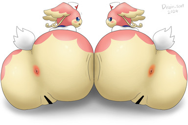 anthro anus big_butt bottomless butt butt_focus butt_squish censor_bar censored_genitalia censored_vulva clothed clothing duo female genitals group_nudity hat headgear headwear huge_butt looking_at_viewer multicolored_body nurse_clothing nurse_hat nurse_headwear nurse_uniform pink_body presenting presenting_hindquarters rear_view squish tail tan_body two_tone_body uniform vulva white_tail drain_scat nintendo pokemon audino generation_5_pokemon pokemon_(species) 2024 3:2 censored hi_res