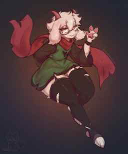 anthro clothing eyewear femboy garter_straps glasses horn legwear male scarf solo stockings thick_thighs thigh_highs shoko_steff deltarune undertale_(series) ralsei bovid caprine goat mammal hi_res