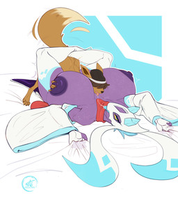 ambiguous_penetration anthro areola beanie beanie_only between_breasts big_areola big_breasts big_nipples blue_eyes breasts brown_body brown_fur clothed clothing duo female female_penetrated from_front_position front_view fur hair hair_over_eyes hand_on_breast hand_on_nipple hat hat_only headgear headgear_only headwear headwear_only huge_areola huge_breasts huge_nipples larger_female larger_penetrated leg_wrap male male/female male_penetrating male_penetrating_female mating_press mostly_nude motorboating nipples penetration purple_areola purple_body purple_nipples sex simple_background size_difference small_top_big_bottom smaller_male tail 4te nintendo pokemon hedi_(echovalia) oliver_(eztarg3t) eevee froslass generation_1_pokemon generation_4_pokemon ghost humanoid pokemon_(species) spirit digital_media_(artwork)