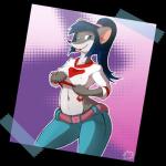 anthro border breasts clothing female hair midriff navel nipple_outline outline photo ponytail solo tongue tongue_out transparent_border undressing wide_hips rheumatism geronimo_stilton_(series) thea_sisters dina_squid mammal mouse murid murine rodent 1:1 alpha_channel hi_res