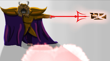 anthro armor blonde_hair cape clothing hair horn male melee_weapon plate_armor polearm solo trident weapon pulim-v undertale_(series) asgore_dreemurr boss_monster_(undertale) bovid caprine goat mammal soul_(undertale)
