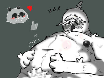 age_difference belly elderly male older_male orionep overweight pecs arknights:_endfield avian bird owl 4:3 hi_res tagme