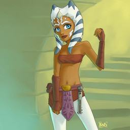 adolescent bandeau blue_eyes blue_lekku bottomwear bottomwear_pull breasts clothing clothing_pull collarbone crop_top detailed_navel female gesture lightsaber melee_weapon midriff miniskirt navel not_furry orange_body orange_skin shirt skirt skirt_pull small_breasts solo topwear tube_top waving weapon white_lekku young kaosnokamisama star_wars star_wars:_the_clone_wars ahsoka_tano alien humanoid togruta 1:1 digital_media_(artwork) paint_tool_sai_(artwork)