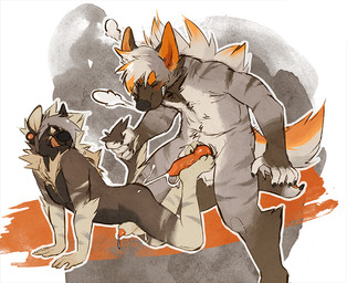 animal_genitalia animal_penis anthro balls black_nose bodily_fluids brown_body brown_fur butt canine_genitalia canine_penis chest_tuft cum cum_on_butt cumshot duo ear_piercing ejaculation erection eyes_closed feet fingerless_(marking) fingerless_gloves_(marking) foot_fetish foot_play footjob fur gauged_ear genital_fluids genitals gloves_(marking) grey_body grey_fur humanoid_hands knot knotted_penis leg_markings looking_pleasured male male/male markings orange_body orange_fur paws_on_penis penile penis penis_tip piercing pink_tongue sex sheath socks_(marking) striped_body striped_fur stripes tail tail_grab tongue tongue_out tuft wolfscented acacia_(wolfscented) brown_hyena hyena mammal striped_hyena 2017 digital_drawing_(artwork) digital_media_(artwork) english_description