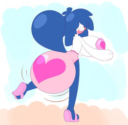 big_breasts blue_hair breasts clothing excessive_feces feces female hair heart_symbol hyper hyper_feces hyper_soiling panties pooping scatplay soiling soiling_panties solo underwear sir-dancalot nintendo pokemon generation_5_pokemon humanoid oshawott pokemon_(species) hi_res