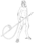 4_nipples 4_pecs anthro bare_chest bottomwear claws clothing dewclaw hair holding_melee_weapon holding_object holding_polearm holding_spear holding_weapon loincloth long_hair male melee_weapon multi_nipple multi_pecs navel nipples pecs polearm slim solo spear standing weapon jidane albion_(game) blue_byte_(game_developer) alien felid feline iskai_(albion) mammal 2009 line_art signature