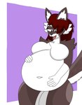 abdominal_bulge anthro belly big_belly big_breasts big_butt breasts butt duo female female_pred fully_inside larger_pred male male/female male_prey oral_vore size_difference stuffing vore wide_hips moltai cherry_(moltai) tai_(moltai) canid canine canis mammal wolf absurd_res hi_res