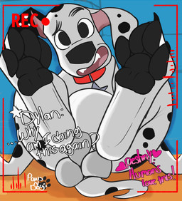 animal_genitalia animal_penis anthro black_pawpads black_spots canine_genitalia canine_penis claws covering covering_crotch covering_self exhibitionism feet foot_fetish foot_focus fully_sheathed fur genitals looking_at_viewer male multiple_character offscreen_character pawpads paws penis recording sheath solo spots toe_claws white_body white_fur pawsndogs 101_dalmatian_street 101_dalmatians disney destiny_(101_dalmatians) dylan_(101_dalmatians) triple_d_(101_dalmatians) canid canine canis dalmatian domestic_dog mammal hi_res