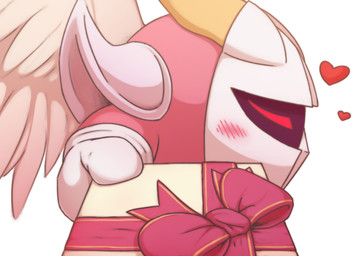 biped blush blush_lines candy dessert eyes_closed feathered_wings feathers food gift heart_symbol holidays male mask not_furry offering_candy offering_food offering_to_viewer pink_body red_eyes ribbons shadow_face side_view simple_background solo wearing_mask white_background wings shibulio kirby_(series) nintendo valentine's_day galacta_knight waddling_head 2026 digital_drawing_(artwork) digital_media_(artwork) english_description hi_res