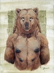 3:4 anthro bear black_nipples black_nose braided_hair breasts brown_bear brown_body brown_fur brown_hair female fur green_eyes grizzly_bear hair mammal multi_breast multi_nipple nipples scale_(artist) solo supernumerary_breasts traditional_media_(artwork) ursine whiskers