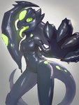 anthro big_claws breasts claws female glowing glowing_eyes green_eyes navel open_mouth small_breasts solo tail tongue tongue_out shizumi_tsubasa mythology dragon goo_creature mythological_creature mythological_scalie scalie symbiote 3:4