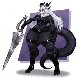 2_horns accessory anthro arm_belt belt biped black_body black_scales boots bottom_heavy bottomwear breasts clothed clothing cropped_jacket curvy_figure female flower flower_in_hair footwear gloves hair hair_accessory handwear holding_melee_weapon holding_object holding_sword holding_weapon horn hotpants jacket leather leather_clothing leather_jacket leather_topwear long_hair medium_breasts melee_weapon multicolored_body multicolored_scales plant purple_eyes scales shoes shorts simple_background solo sword thick_thighs thigh_belt topwear weapon white_body white_hair white_scales wide_hips itzjaylock mythology lux_(itzjaylock) dragon mythological_creature mythological_scalie scalie