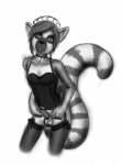 anthro balls clothed clothing crossdressing erection femboy genitals legwear looking_at_viewer maid_uniform male penis simple_background solo stockings tail uniform white_background dare_(artist) joel_the_lemur lemur mammal primate ring-tailed_lemur strepsirrhine 2012 greyscale hi_res monochrome