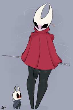 ambiguous_gender big_penis black_body blush bodily_fluids bottomless cape clothed clothing duo empty_eyes eyelashes foreskin genital_fluids genitals gynomorph heart_symbol intersex larger_intersex melee_weapon penis size_difference smaller_ambiguous string sword thick_thighs weapon jeteggs hollow_knight_(franchise) team_cherry hornet_(hollow_knight) the_knight_(hollow_knight) arachnid arthropod humanoid spider vessel_(species) absurd_res digital_media_(artwork) hi_res female_(lore) half_sister_(lore) nonbinary_(lore) sibling_(lore) sister_(lore)