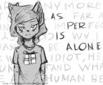 angst anthro arm_wraps clothed clothing eye_bags female half-closed_eyes looking_at_viewer narrowed_eyes simple_background solo text white_background wraps panzery25 asper_(panzery25) canid canine fox mammal 2016 english_text greyscale monochrome url