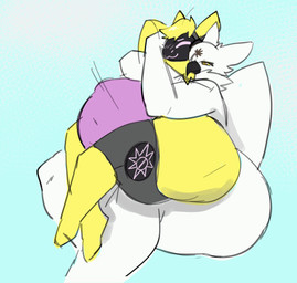 abdominal_bulge anal anthro belly big_belly big_butt bodily_fluids butt cum cum_inflation cum_inside duo genital_fluids huge_butt inflation machine male male/male on_lap simple_background thick_thighs wide_hips wings settledowncowboy mythology meowl miki_(mikimeowl) sockstepprotogen avian bird gryphon mythological_avian mythological_creature owl protogen animated