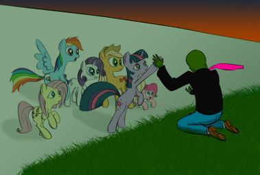 ambiguous_gender blonde_hair blue_body blue_eyes blue_feathers blue_fur clothing cutie_mark detailed_background feathered_wings feathers female feral footwear fur grass green_eyes group hair horn multicolored_hair multicolored_tail necktie pink_body pink_eyes pink_fur pink_hair plant purple_eyes purple_hair rainbow_hair rainbow_tail sad shoes tail toony two_tone_hair wings yellow_body yellow_feathers unknown_artist friendship_is_magic hasbro my_little_pony mythology anon applejack_(mlp) fluttershy_(mlp) pinkie_pie_(mlp) rainbow_dash_(mlp) rarity_(mlp) twilight_sparkle_(mlp) earth_pony equid equine horse human mammal mythological_creature mythological_equine pegasus pony unicorn