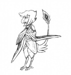 ambiguous_gender anthro feathers simple_background solo tail white_background kp-yoshi lime_ade avian nevrean 2011 black_and_white line_art monochrome