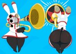 anthro big_butt brass_instrument butt female huge_butt musical_instrument short_stack solo thick_thighs trumpet wind_instrument jigglyjuggle ratatan pyokorappa_(ratatan) lagomorph leporid mammal rabbit absurd_res hi_res