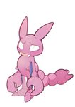 blep blush bodily_fluids dodudoru fangs female feral generation_2_pokemon genitals gligar hi_res looking_at_viewer nervous nintendo pokemon pokemon_(species) pussy solo standing sweat sweatdrop teeth tongue tongue_out