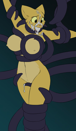 anthro big_breasts bodily_fluids breasts crotch_lines cum cum_from_mouth cum_in_mouth cum_inside cum_on_face ejaculation female fur genital_fluids genitals navel nipples pivoted_ears sex simple_background small_nipples solo tentacle_sex tentacles thick_thighs vulva yellow_body yellow_fur hexteknik microsoft prequel_adventure the_elder_scrolls katia_managan felid khajiit mammal 2022 hi_res