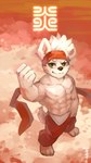 abs anthro bottomwear clothing fur green_eyes hair male muscular muscular_anthro muscular_male nipples pants pecs pose shirtless_male smile solo standing white_body white_fur ainro elysium_above dong_xuan canid canine canis domestic_dog mammal 9:16 hi_res