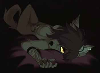 anthro bangs breasts claws ear_piercing female looking_at_viewer lying on_back piercing solo yellow_sclera riikaruh jenna_(ryn) hi_res