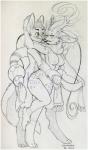 anthro bdsm duo eyewear female flirting foreplay grinding horn interspecies male male/female nipples nude scarf tail caltroplay mythology dashwood_fox kejta canid canine dragon fox mammal mythological_creature mythological_scalie scalie monochrome