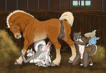 animal_genitalia animal_penis anthro anthro_on_feral anus areola ass_up backsack balls bent_over bestiality big_penis black_nose bodily_fluids bracelet breasts brown_body brown_eyes brown_fur butt canine_genitalia canine_penis clenched_teeth clothing clothing_aside cuckold cum cum_inside cum_on_ground cum_splatter detailed_background ear_piercing equine_genitalia equine_penis erection feathering female female_on_feral feral fetlocks fur genital_fluids genitals grey_body grey_fur group hair hay hooves inside interspecies jewelry kneeling larger_male looking_pleasured male male/female mane medial_ring messy multicolored_body multicolored_fur navel nipples orgasm panties panties_aside pawpads penetration penis penis_size_difference perineum piercing pink_nipples puffy_anus quadruped saliva size_difference smaller_female stable sweat teeth tongue tongue_out top_hole two_tone_body two_tone_fur underwear underwear_aside vaginal vaginal_penetration vein veiny_penis water white_body white_fur rufciu canid canine canis equid equine horse mammal wolf 2015 digital_media_(artwork) signature