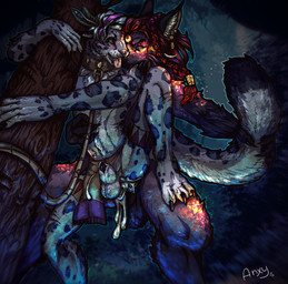 anal anal_penetration animal_genitalia animal_penis anthro balls biped bite bite_mark blush bodily_fluids body_hair bottomwear bottomwear_aside bruised butt claws clothed clothing clothing_aside cum cum_in_ass cum_inside duo erection feline_genitalia feline_penis fur genital_fluids genitals hair half-erect happy_trail holding_tail jewelry loincloth loincloth_aside male male/male male_penetrated male_penetrating male_penetrating_male markings nude open_mouth outside penetration penis plant sex sheath smile spots tail tongue tongue_out tree tribal underwear anxy renn_(anxy) felid feline leopard lynx mammal pantherine snow_leopard absurd_res digital_media_(artwork) hi_res