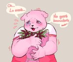 bodily_fluids crying flower humanoid_hands pink_body plant sad simple_background slightly_chubby solo tears text wgguus unicorn_wars gordi_(unicorn_wars) bear mammal 2023 hi_res spanish_text translated