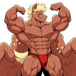 5_fingers abs anthro blonde_hair clothed clothing deltoids feathered_wings feathers fingers flex_(character) flexing flexing_bicep flexing_both_biceps flexing_muscles fur grin hair jockstrap jockstrap_only male male_anthro mostly_nude_anthro mostly_nude_male muscular muscular_anthro muscular_arms muscular_male muscular_thighs nipples obliques pecs proud red_body red_fur smile smirk snout solo sparkles speedo speedo_only swimwear tail topless topless_anthro topless_male triceps underwear underwear_only wings ponyanony friendship_is_magic hasbro my_little_pony mythology equid equine horse mammal mythological_creature mythological_equine pegasus pony digital_media_(artwork) hi_res