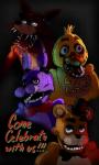 3:5 animatronic anthro avian beak bear bird bonnie_(fnaf) canid canine chica_(fnaf) chicken creepy english_text female five_nights_at_freddy's fox foxy_(fnaf) freddy_(fnaf) galliform gallus_(genus) group hi_res lagomorph leporid looking_at_viewer machine male mammal phasianid rabbit robot scottgames sharp_teeth smile teeth text unavailable_at_source xxkatrynaxx