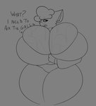 anthro big_breasts bodily_fluids breasts clothing crossgender dialogue eyewear female glasses huge_breasts hyper hyper_breasts solo sweat thenameisradio radio_(thenameisradio) felid feline mammal black_and_white hi_res monochrome