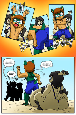 amber_eyes anthro big_breasts big_butt bikini black_hair black_tail_tip blocking blue_body blue_eyes blue_fur breasts brown_facial_hair brown_goatee brown_hair butt clothing crowd dialogue dipstick_tail ear_piercing ear_ring eyewear facial_hair female footwear fur glasses goatee green_body green_fur group hair huge_breasts hyper hyper_breasts larger_female male markings one-piece_swimsuit piercing protecting protective quills_(anatomy) ring_piercing sandals shaking_fist shoes silhouette silhouetted_body size_difference speech_bubble string_bikini swimming_trunks swimwear tail tail_markings tan_arms tan_hands tan_mouth tan_torso text two-piece_swimsuit wearing_glasses joaoppereiraus shadowwalk la_pavita_pechugona sega sonic_the_hedgehog_(series) fan_character pavita_pechugona steve-o avian bird canid canine canis domestic_dog eulipotyphlan galliform hedgehog lagomorph leporid mammal phasianid rabbit turkey 2:3 absurd_res colored comic digital_media_(artwork) english_text hi_res