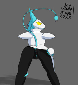 anthro anus black_body blue_hair blue_insides female genitals grey_background hair presenting presenting_anus presenting_vulva simple_background solo tail vulva yellow_eyes nikomeow deltarune undertale_(series) tasque_manager absurd_res hi_res