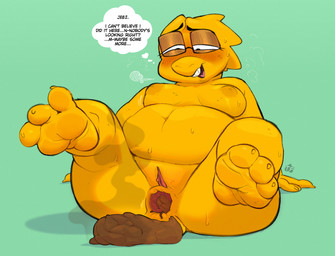 3_toes anthro anus areola big_areola big_breasts bite blush blush_lines bodily_fluids body_blush breasts breath buckteeth butt crowning eyelashes eyewear feces feces_in_ass feet female foot_blush freckles gaping gaping_anus genital_fluids glasses half-closed_eyes heart_symbol looking_down looking_pleasured moan narrowed_eyes navel nipples nude nude_anthro nude_female overweight overweight_anthro overweight_female pooping pooping_on_floor puffy_areola rectangular_glasses scales smelly solo sweat sweatdrop sweaty_body sweaty_butt teeth toes vaginal_fluids yellow_body yellow_scales twistedfurby undertale_(series) alphys scalie 2025 hi_res