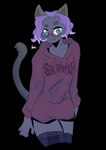 anthro black_body black_fur clothing dichromatic_eyes eyewear femboy fur glasses hair hoodie legwear looking_at_viewer male purple_hair short_hair solo tail thick_thighs thigh_highs topwear unipatchi raine_unipatchi felid feline mammal absurd_res alpha_channel hi_res