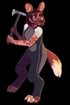 alternate_species angry anthro axe barefoot black_hair bodysuit breasts brown_body brown_eyes brown_fur claws clothed clothing digitigrade feet female fully_clothed fur furrification hair highlights_(coloring) hindpaw holding_axe holding_object inner_ear_fluff knee_pads on_one_leg paws red_highlights simple_background skinsuit snout solo standing tail tight_clothing toe_claws transparent_background tuft iirene the_hunger_games johanna_mason african_wild_dog canid canine mammal 2017 absurd_res alpha_channel cel_shading digital_drawing_(artwork) digital_media_(artwork) full-length_portrait hi_res portrait shaded