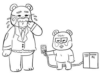 accessory anthro bodily_fluids chibi clothing crying duo facial_hair male mustache necktie shirt simple_background slightly_chubby tears topwear white_background cubert animal_crossing nintendo barold_(animal_crossing) beardo_(animal_crossing) bear mammal 2020 hi_res monochrome