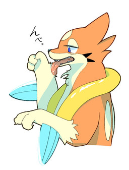 arm_fin black_body black_fur claws eye_bags feral fin flotation_sac fur licking male markings orange_body orange_fur personal_grooming self_lick sharp_teeth side_view simple_background solo tan_body tan_fur teeth text tired tired_eyes tongue tongue_out whisker_markings white_background wrist_fin s_malto33 nintendo pokemon floatzel generation_4_pokemon mammal mustelid pokemon_(species) hi_res japanese_text
