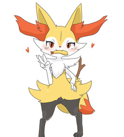 3_toes 4_fingers :3 ambiguous_anthro ambiguous_gender anthro arm_tuft biped black_body black_fur black_nose blush blush_lines cheek_tuft chest_tuft cute_fangs digitigrade dipstick_tail eyelashes facial_tuft fangs feet fingers flat_chested food front_view fur gesture hand_gesture hand_on_hip heart_symbol hip_tuft inner_ear_fluff looking_at_viewer markings mouth_closed multicolored_body multicolored_fur nude_ambiguous nude_anthro object_in_tail orange_body orange_eyes orange_fur orange_inner_ear_fluff orange_tail_tip pointy_ears prick_ears shoulder_tuft shrimp_(food) simple_background solo standing stick stick_in_tail tail tail_markings teeth toes tuft two_tone_tail v_sign white_background white_body white_fur yellow_body yellow_fur yellow_tail hurai_of_kaki nintendo pokemon braixen canid generation_6_pokemon mammal pokemon_(species) 2024 cel_shading colored digital_drawing_(artwork) digital_media_(artwork) full-length_portrait hi_res portrait shaded