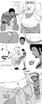 anthro belly blush book bottomwear butt clothing dialogue duo eyewear eyewear_on_head humor male male/male navel reading shorts sunglasses sunglasses_on_head tattoo text nekokat42 one_piece bepo_(one_piece) trafalgar_law bear human mammal polar_bear ursine absurd_res comic english_text hi_res monochrome