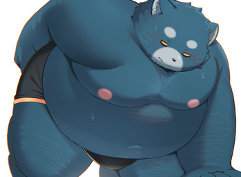 anthro belly big_belly bulge clothing kemono male moobs navel nipples overweight overweight_male simple_background solo underwear trail_arnak domestic_cat felid feline felis mammal 2026 hi_res